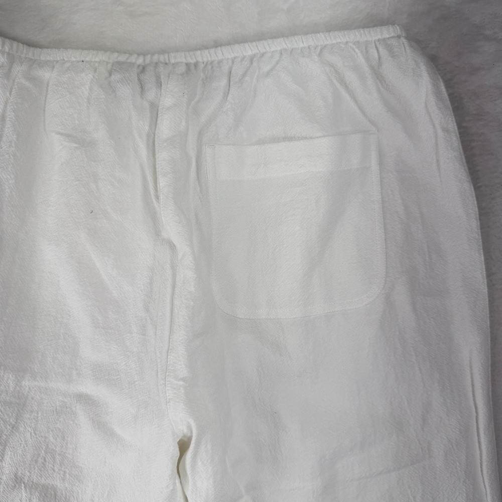 Chicos 1 US M 8 Pants Wide Leg Elastic Waist Cotton Textured White Coastal Beach - Picture 7 of 12
